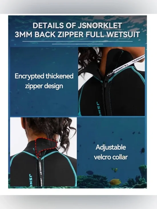 Women's Full Coverage Black & Teal Long Sleeve Wetsuit - Picture 2 of 3
